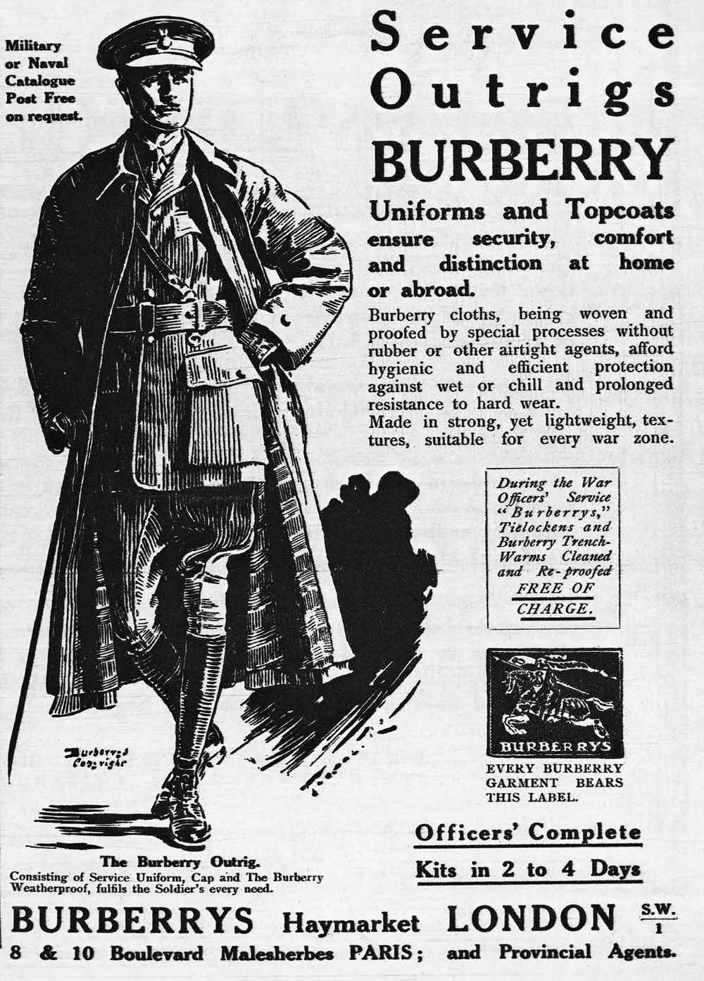Διαφήμιση της Burberry για τα στρατιωτικά πανωφόρια της